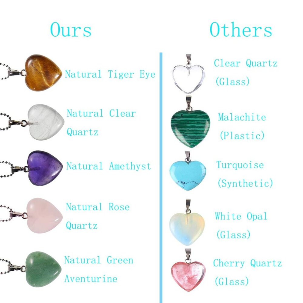 5 Pieces Heart Shape Natural Stone Necklace Chakra Beads Charms Crystal Heading - Picture 3 of 7